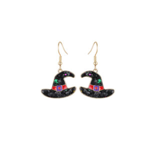 27826 - Glittler Witch Hat Earrings, black, 1x1.45 in