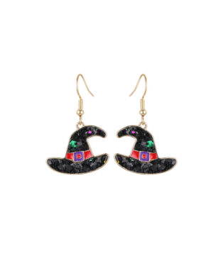 27826 - Glittler Witch Hat Earrings, black, 1x1.45 in