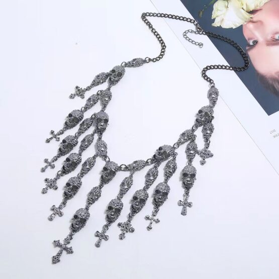 55512 - Cross and Skulls Layered Necklace-Black.... - Image 4