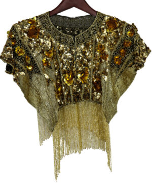 8858 - Beaded Collar - Gold on Black with fringes
