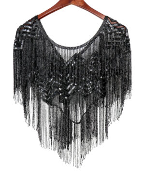 8859 - Black Beaded Shawl, Chevron Pattern
