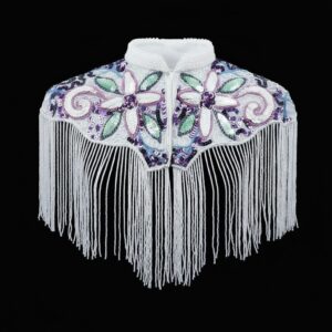 8882 - Beaded Shawl Multi - white fringes with collar