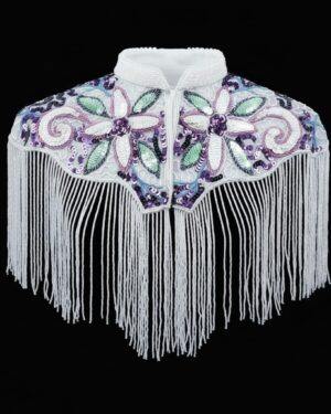 8882 - Beaded Shawl Multi - white fringes with collar