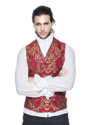 WT1303 - Gothic Red and Gold Damask Male Vest