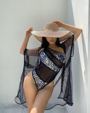 14694 - Mesh Cutout with Geometric Spiral Pattern Bodysuit