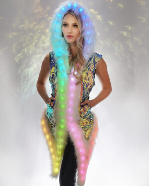 2615 - LED Sleeveless Faux Fur Jacket in White