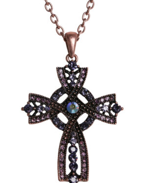 53281 - Twisted Rhinestone Cross with - Amethyst/Copper Chain