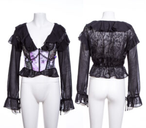 7285 - Ruffle Collar Gothic Transparent Lotus Sleeves Top