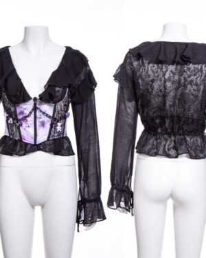 7285 - Ruffle Collar Gothic Transparent Lotus Sleeves Top