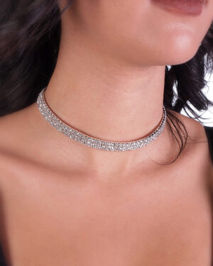 8713 - 3 row stretchy choker - silver