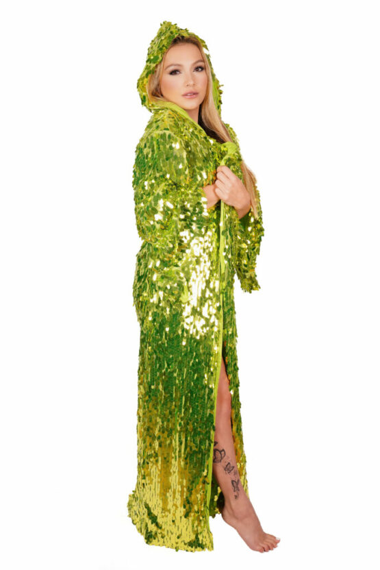 2547 - Green colored long Duster with Hood- o/s - Image 2
