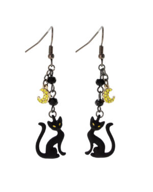 25776 - Cat Moon Bead Fishhook Earring..Size: 0.5x2.5in