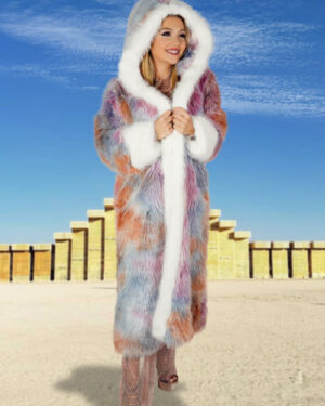 2630 - Faux Fur Colorful Long Jacket with Hood