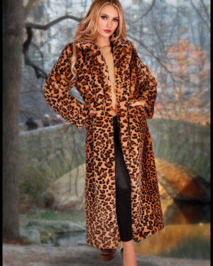 2633 - Faux Fur Leopard Long Coat