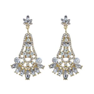 24538 - Gold Chandelier Rhinestone Earrings