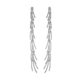 25014 - Earring rhinestone, waterfall, slv, 0.4x4.65"