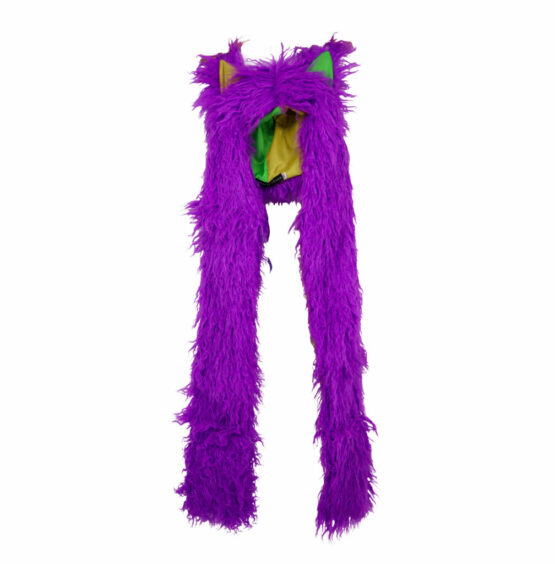 2635MDG - Faux Fur Ear Hooded Scarf with Front Pockets-Purple - Image 3