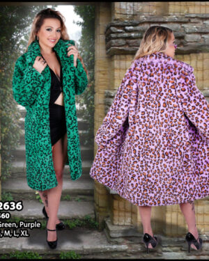 2636 - Faux Fur Leopard Mid Length Coat-Green
