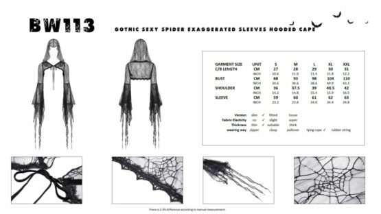 BW113 - Gothic Sexy Spider Exaggerated Sleeves Hooded Cape - Image 6