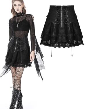 KW258 - Punk Rock Lace Up Shiny PU Lace Skirt