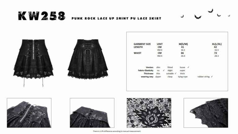 KW258 - Punk Rock Lace Up Shiny PU Lace Skirt - Image 6