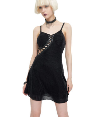 SKT146 - Cut Out Laced Mini flare strap dress with cut out open back