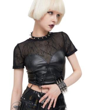 TT194 - Mesh Short Sleeve with faux Leather Corset