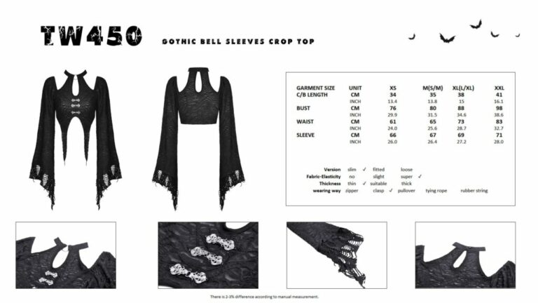 TW450 - Gothic Bell Sleeves Crop Top - Image 5
