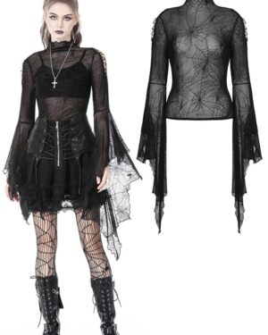 TW453 - Punk Spider Mesh Exaggerated Sleeves Top