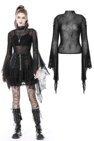 TW453 - Punk Spider Mesh Exaggerated Sleeves Top