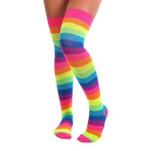 V2540 - Rainbow Multi Knee High Socks Neon - Free size