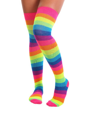 V2540 - Rainbow Multi Knee High Socks Neon - Free size