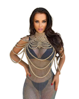 14613 - Pearl chunky body chain - Brown