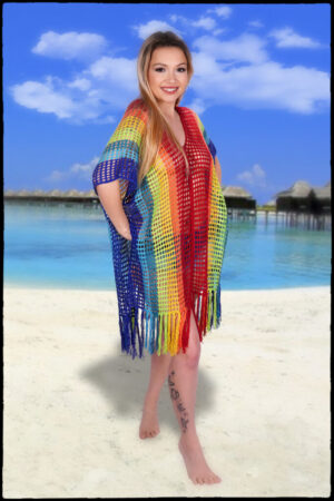 2267 - Rainbow Crochet Cover Up Tunic