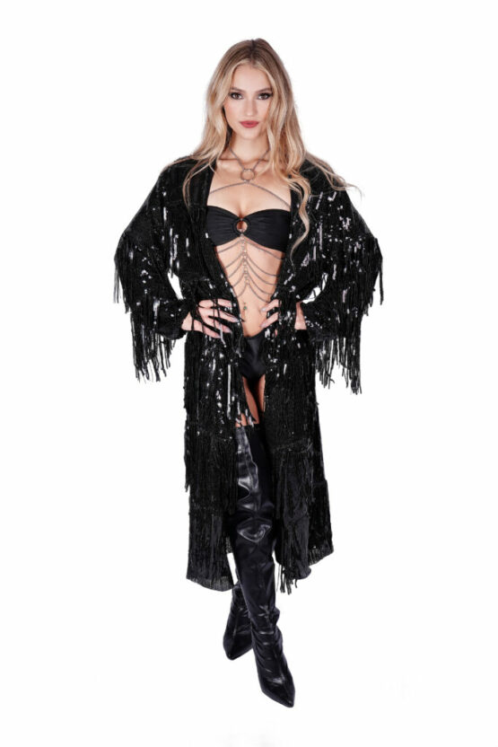 2556 - Long Black Sequin Duster-O/S - Image 3