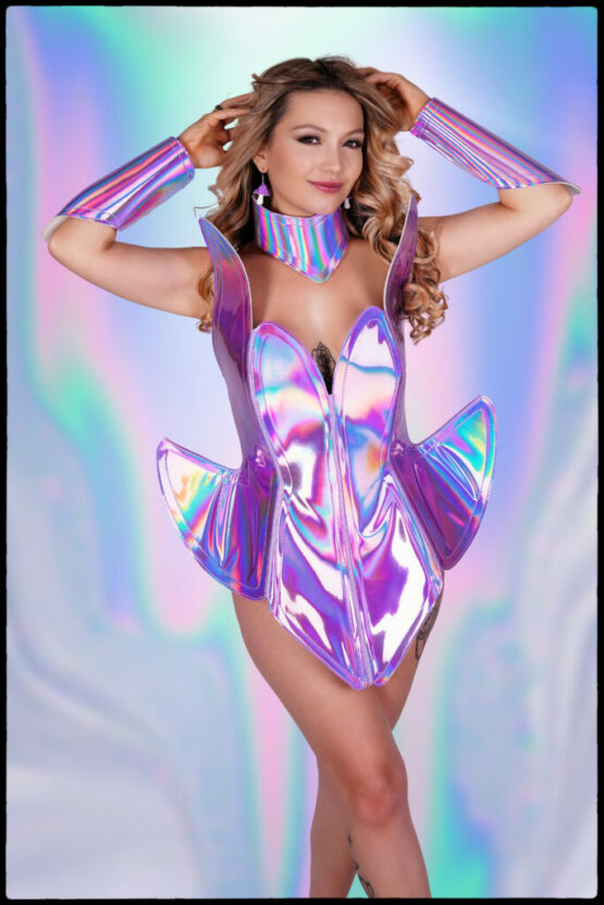 7923 - Neon Green PU Galactic Bodysuit with Arm Sleeve