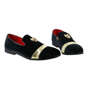 80507 - Black and Gold Velvet Loafer Shoe
