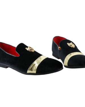 80507 - Black and Gold Velvet Loafer Shoe