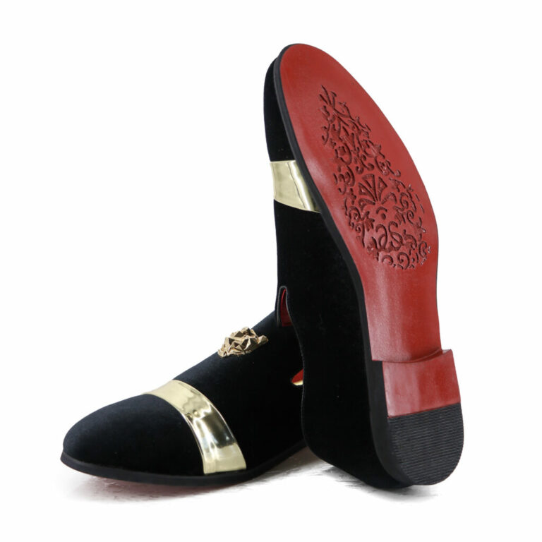 80507 - Black and Gold Velvet Loafer Shoe - Image 2