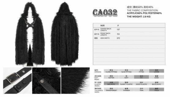 CA032 - Gothic Black Fur Long Hooded Cape - Image 4