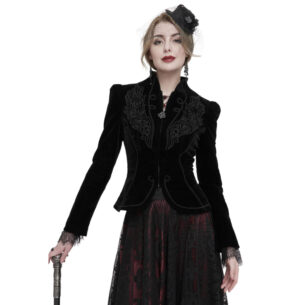 CT19301 - Black Gothic Embroidered Princess Seam Coat-XS