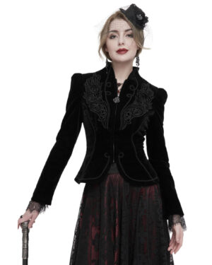 CT19301 - Black Gothic Embroidered Princess Seam Coat-XS
