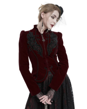 CT19302 - Burgundy Gothic Embroidered Princess Seam Coat