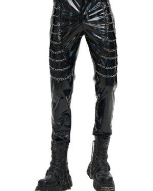 PT197 - Holographic Faux Leather Pants with Chain