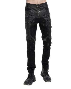 PT198 - Rider Chain Contrast Pants with Zipper Front