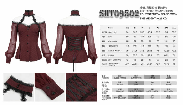 SHT9502 - Burgundy Victorian High Neck Off Shoulder Chiffon Top - Image 5