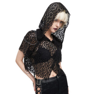 TT189 - Crop Fishnet Hooded Knit shirt