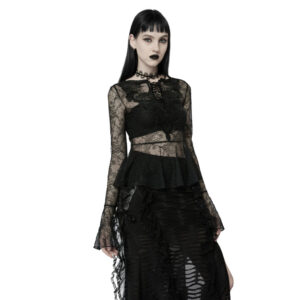WT719 - Lace Oblique Front Shirt with Trumpet Cuff sleeves