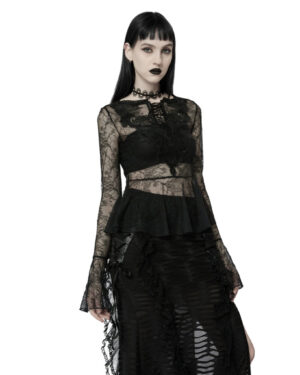 WT719 - Lace Oblique Front Shirt with Trumpet Cuff sleeves