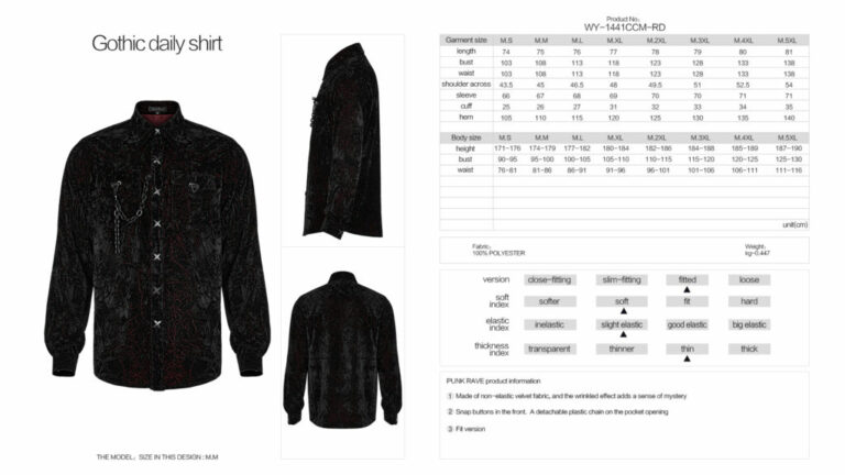 WY1441 - Wrinkle effect Gothic Shirt-2XL - Image 3